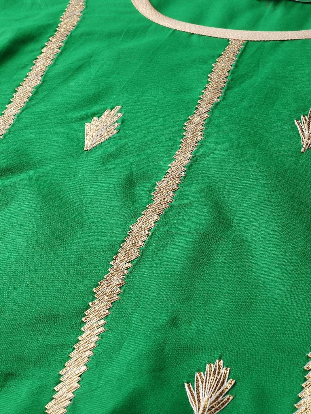 Women's Green & Golden Embroidered Straight Kurta - Noz2Toz - Indiakreations