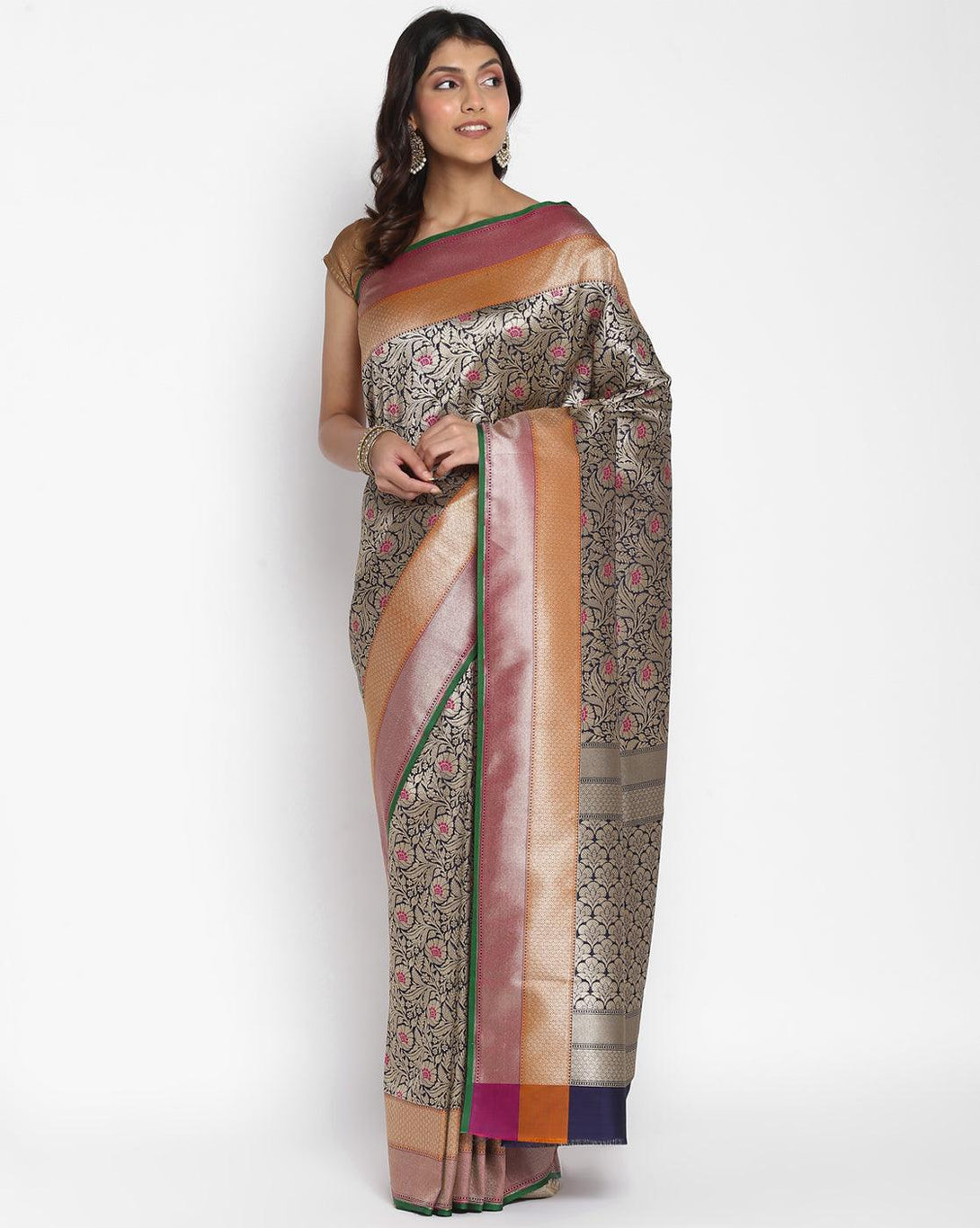 Women's Semi Kataan Silk Meena Tanchui Saree - Varanasi - Indiakreations