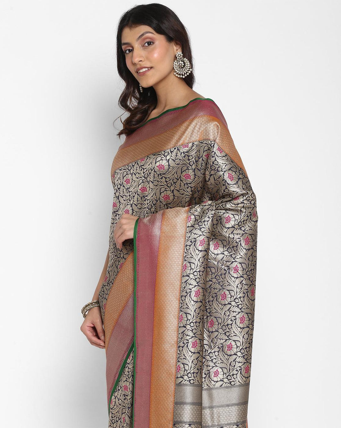 Women's Semi Kataan Silk Meena Tanchui Saree - Varanasi - Indiakreations