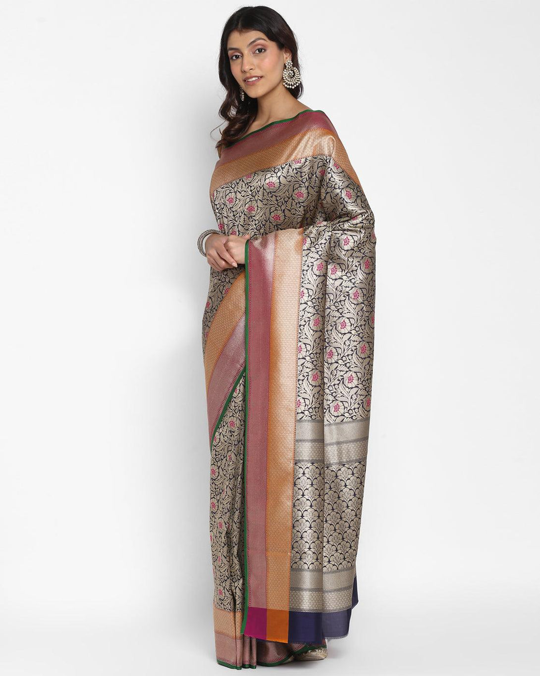 Women's Semi Kataan Silk Meena Tanchui Saree - Varanasi - Indiakreations