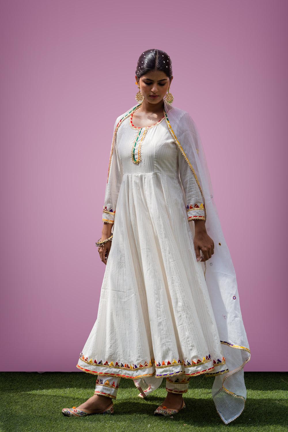 Mehfil White Anarkali Set - Indiakreations