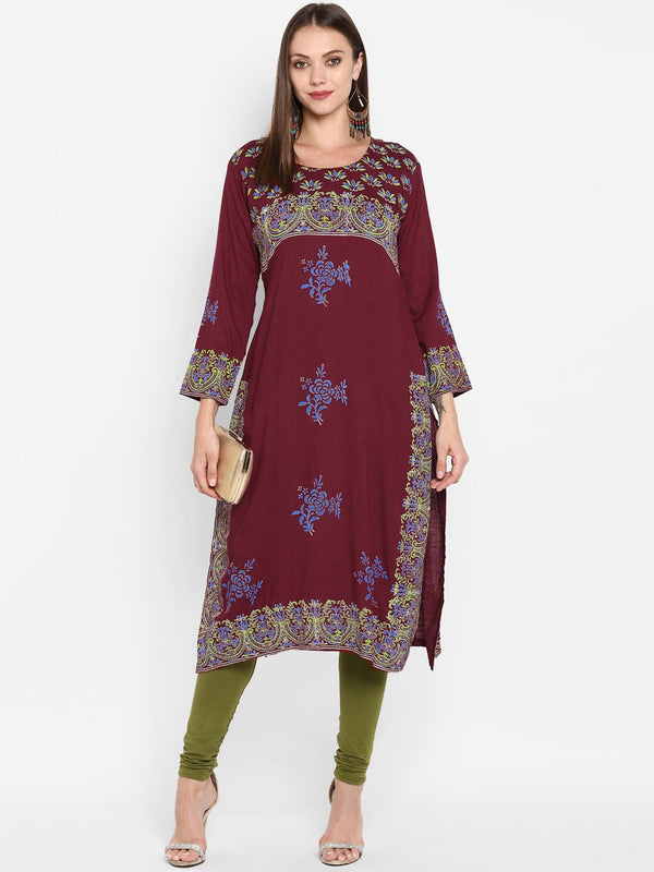 Women's Maroon & Blue Printed Kurta - Noz2Toz