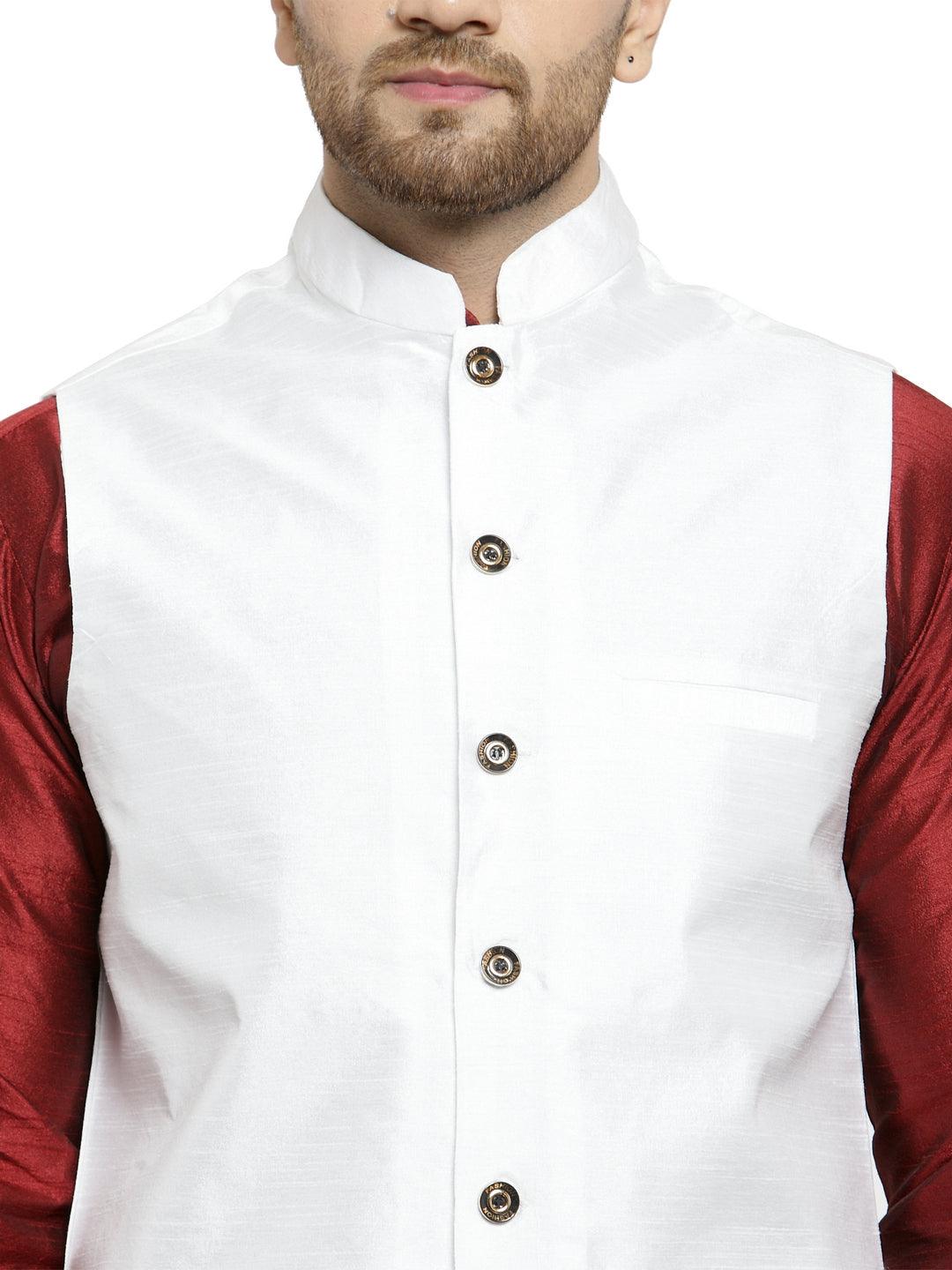 Men's White Solid Nehru Jacket - Benstoke - Indiakreations