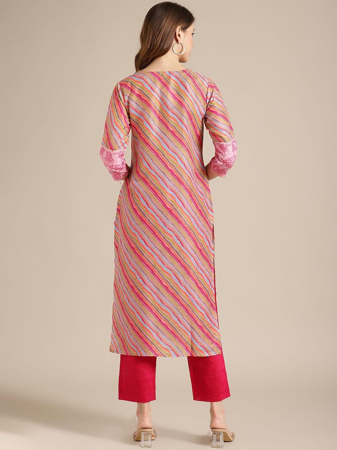 Pink & Red Striped Gotta Patti Kurta - Indiakreations