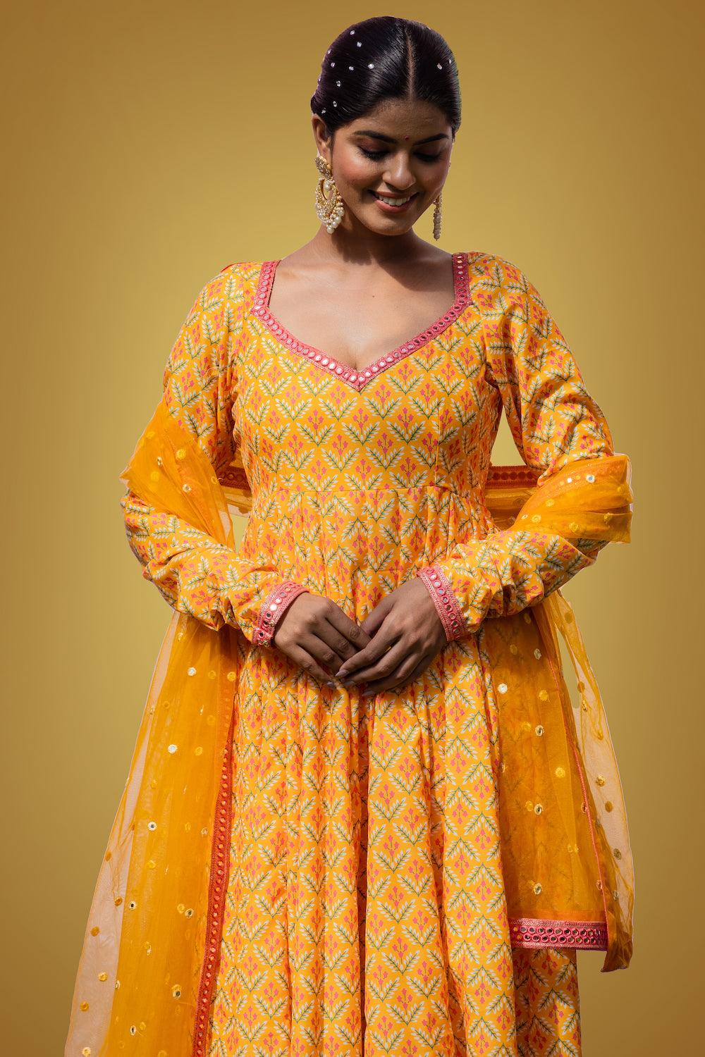 Mehfil Yellow Anarkali Set - Indiakreations