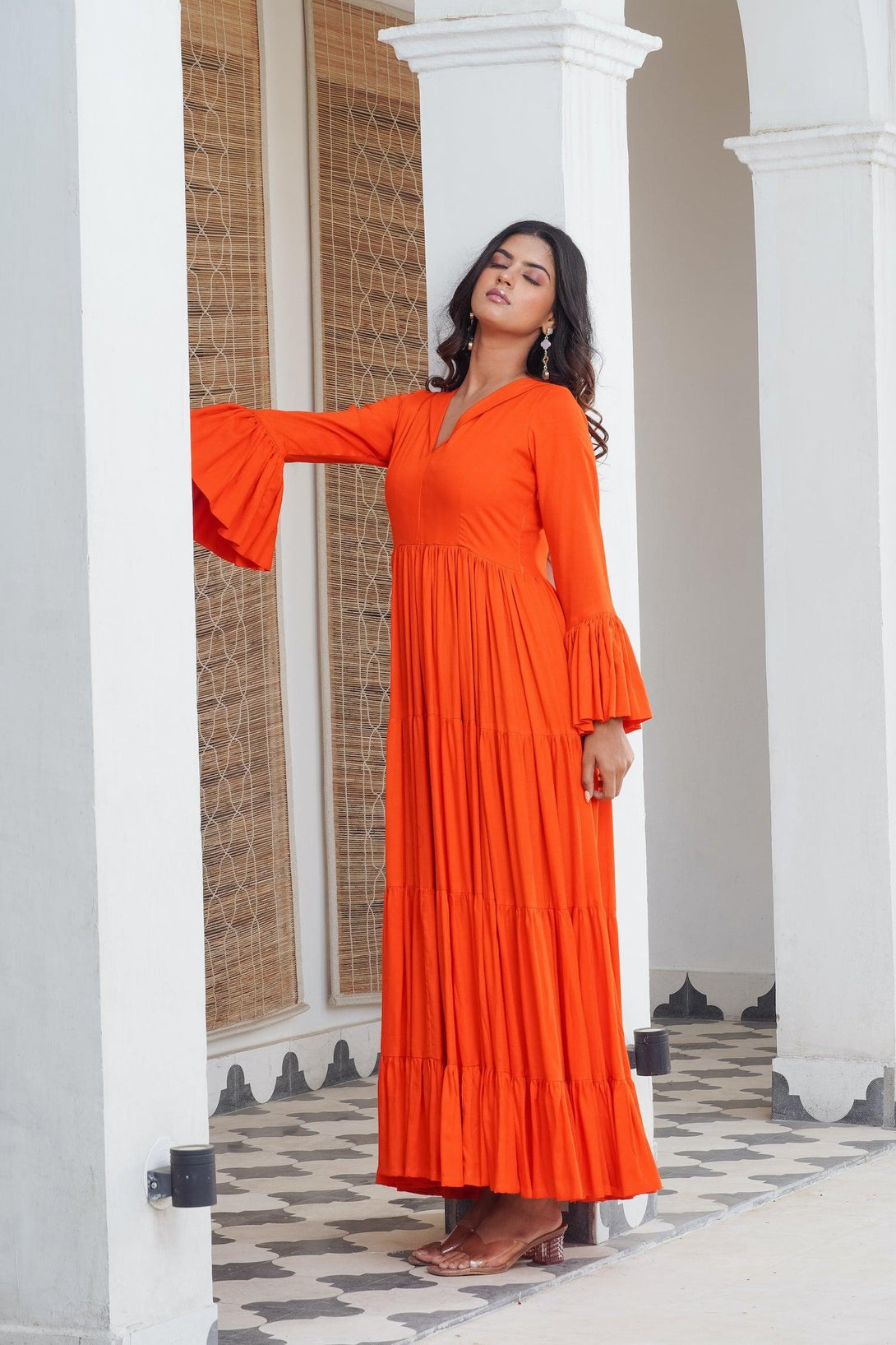 Sunshine orange frill Maxi - Indiakreations