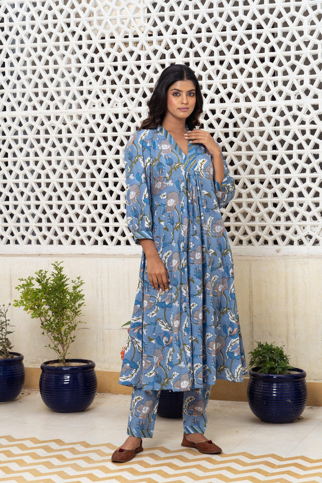 Light blue floral Kurta Set Of 2 - Indiakreations