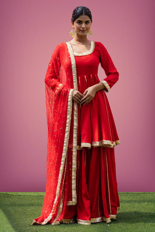 Mehfil Red Anarkali Skirt Set - Indiakreations