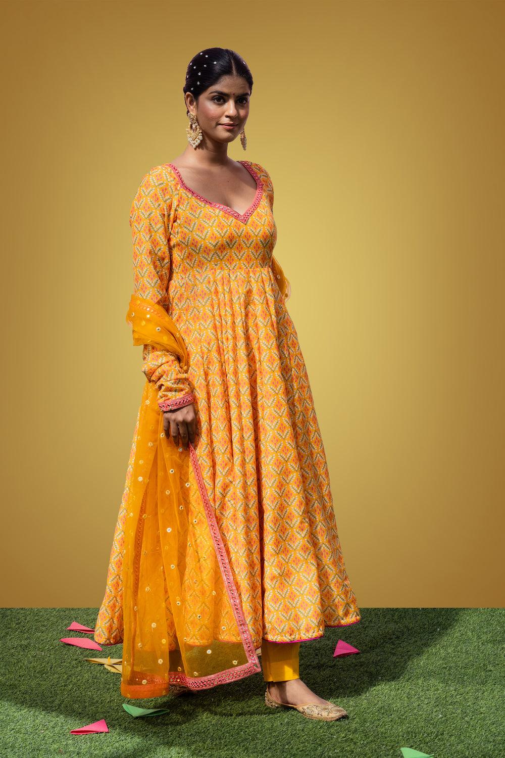 Mehfil Yellow Anarkali Set - Indiakreations