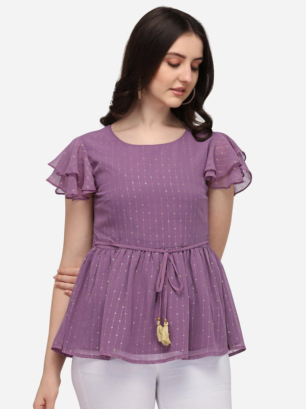 Women's round neck top with pleated sleeves and a tie up frock - The Fab Factory - Indiakreations