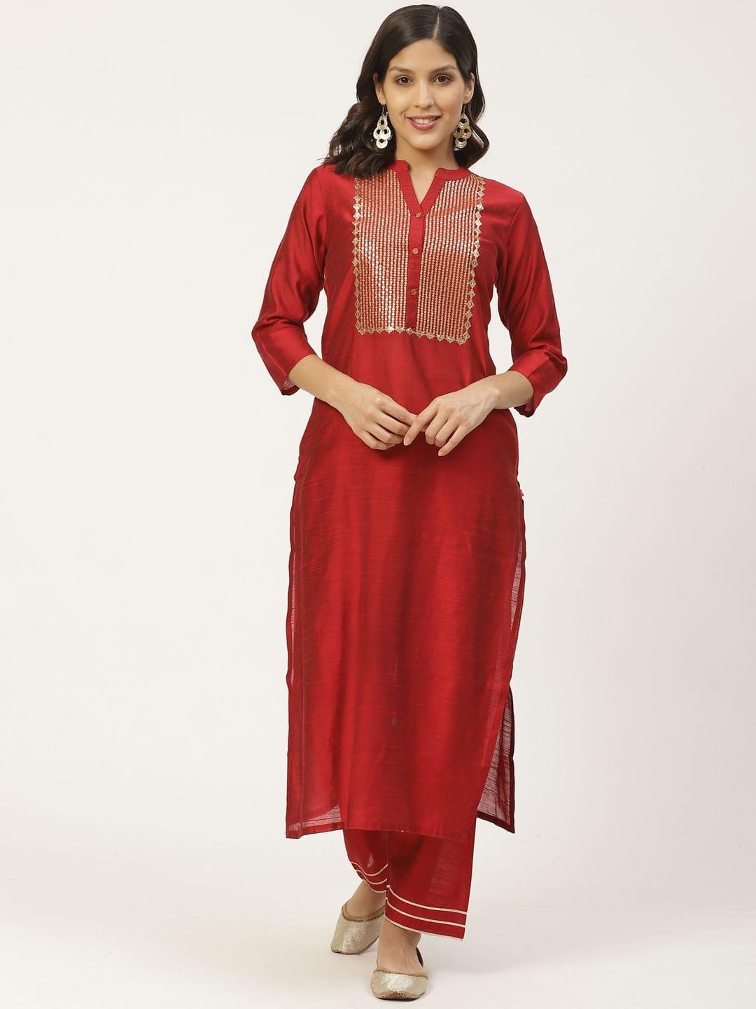 Red Yoke Design Kurta With Palazzos - Indiakreations