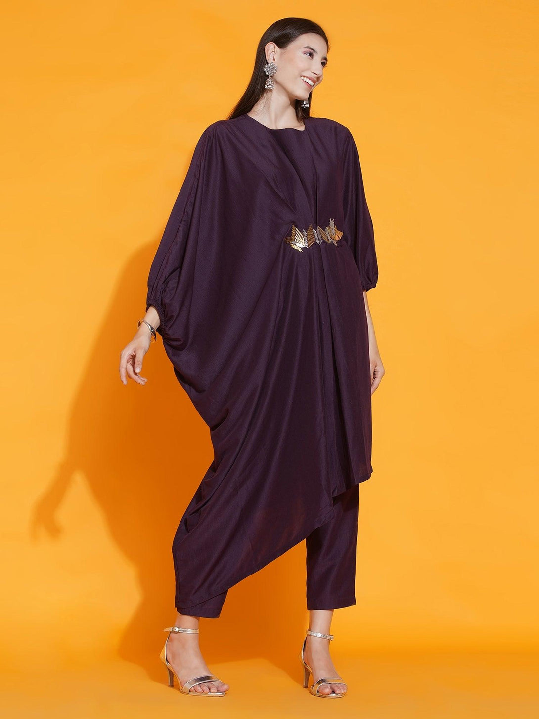 Women's Purple Fusion Style Kurta With Hand Embellishment And Pants - Women Republic - Indiakreations