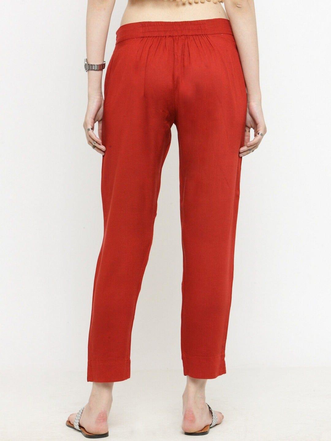 KSUT Red Straight Fit Solid Regular Trousers - Indiakreations