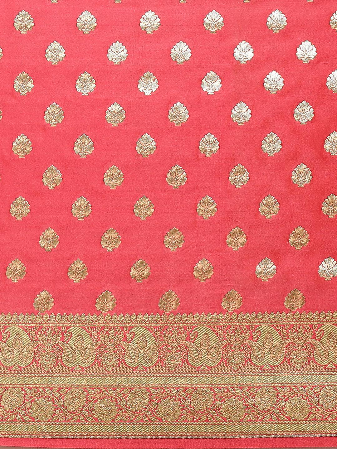 Women's Red Semi Silk Cutwork Saree - Varanasi - Indiakreations