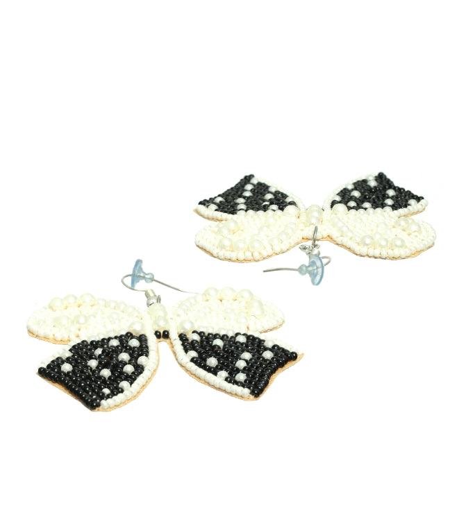 Women's Black & White Butterfly Shaped Drop Earrings - Jazz And Sizzle - Indiakreations