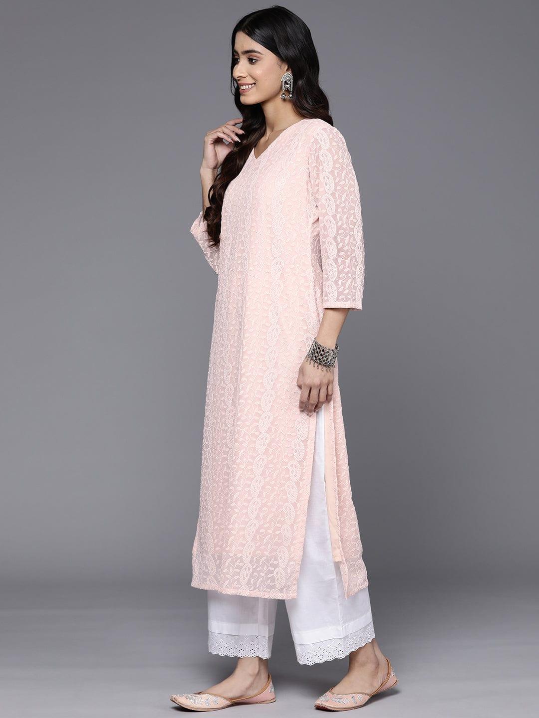 Varanga Paisley Embroidered Pastels Georgette Kurta - Indiakreations