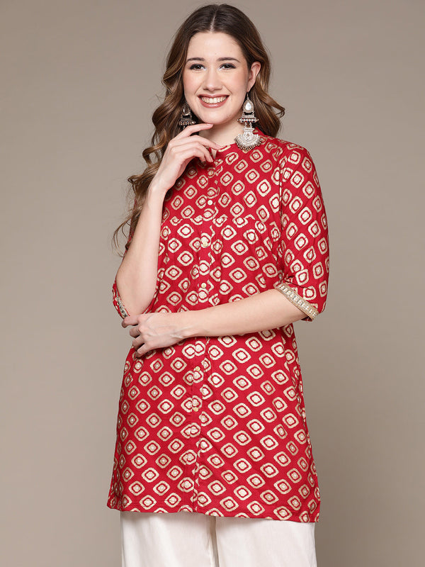 Women's Red Printed Tunic - Anubhutee