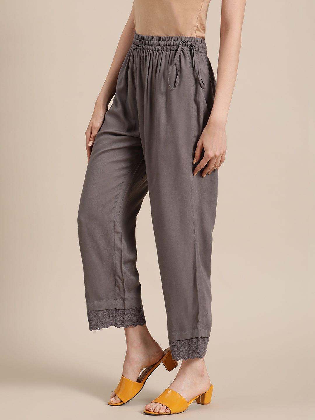 Varanga Women Grey Solid Cropped Trousers - Indiakreations