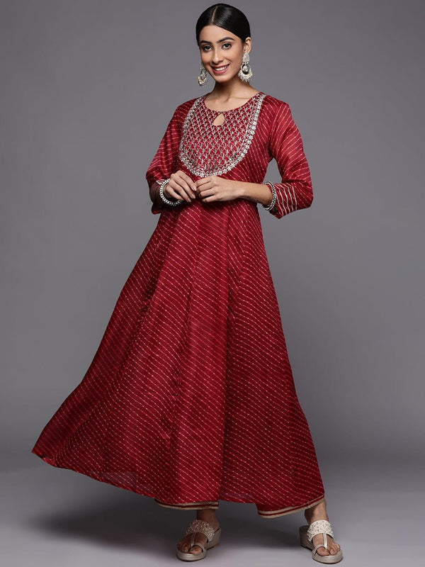 Varanga Women Red & Gold-Toned Ethnic Motifs Embroidered Indie Prints Anarkali Kurta - Indiakreations