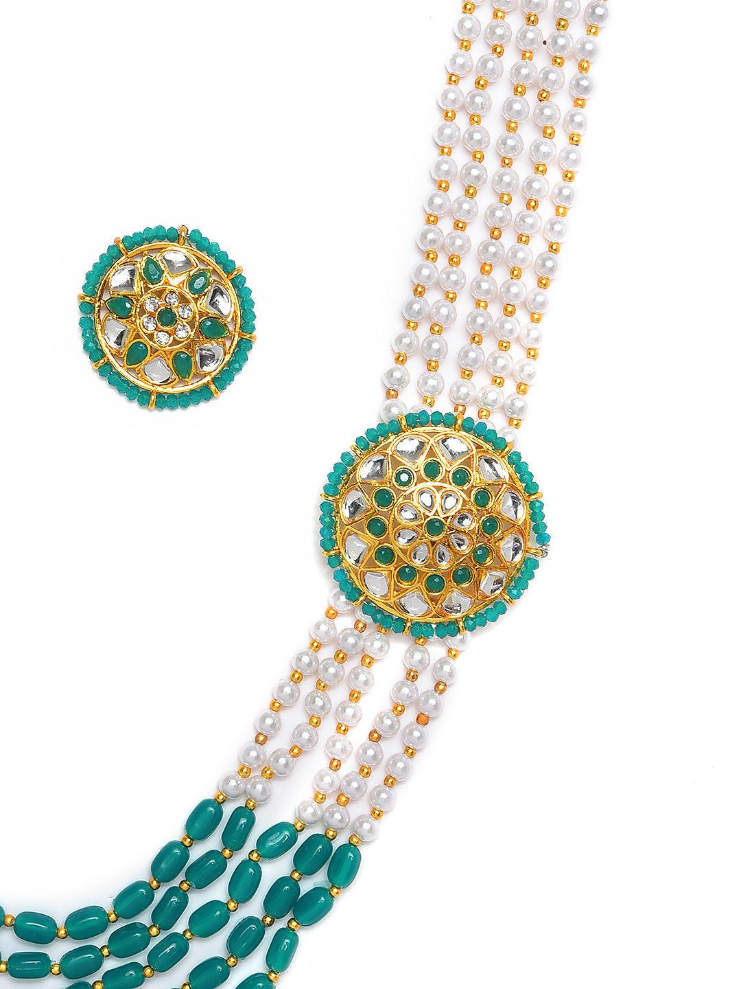 Women's Gold-Plated Green & White Combo Jewellery Set - Jazz And Sizzle - Indiakreations