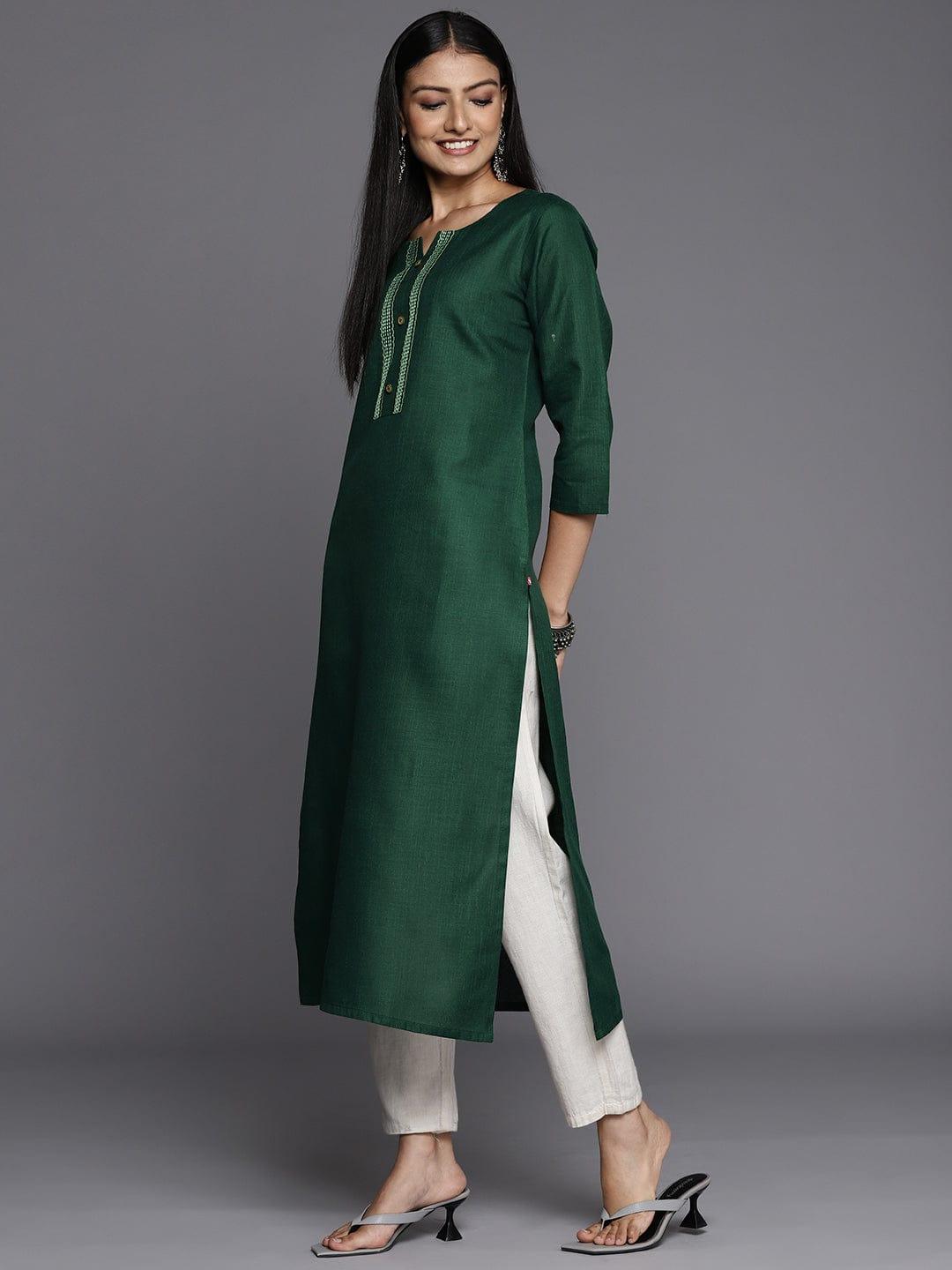 Varanga Women Green Yoke Design Thread Work Kurta - Indiakreations