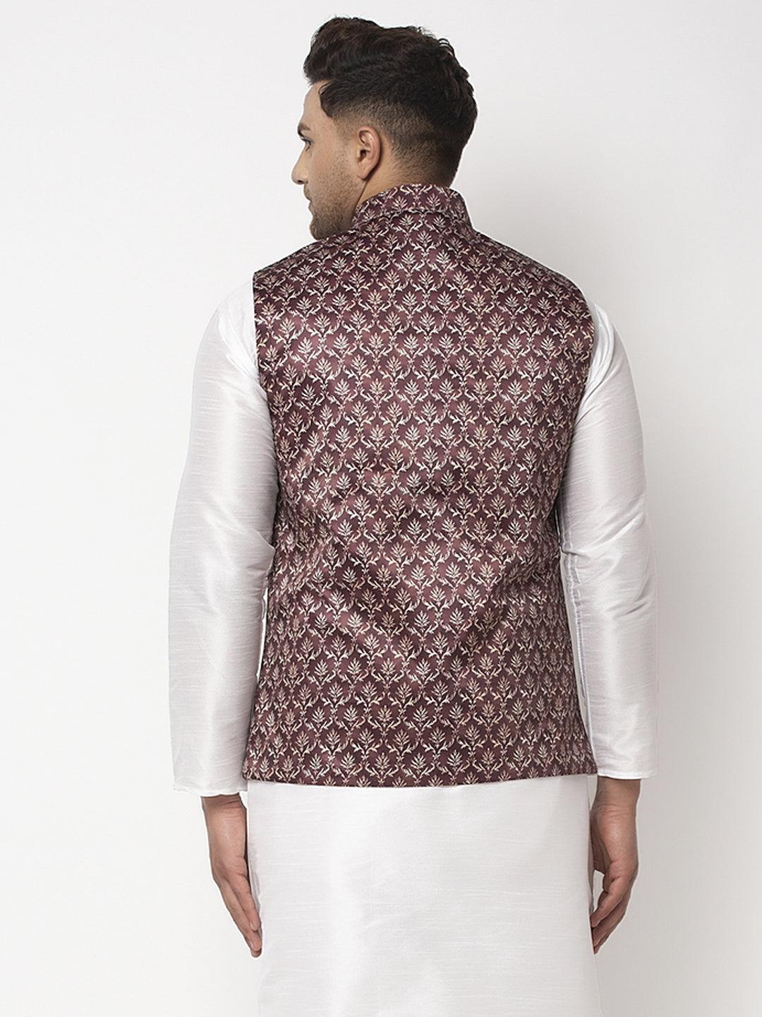 Men's Grey & Multi Printed Nehru Jacket - Benstoke - Indiakreations