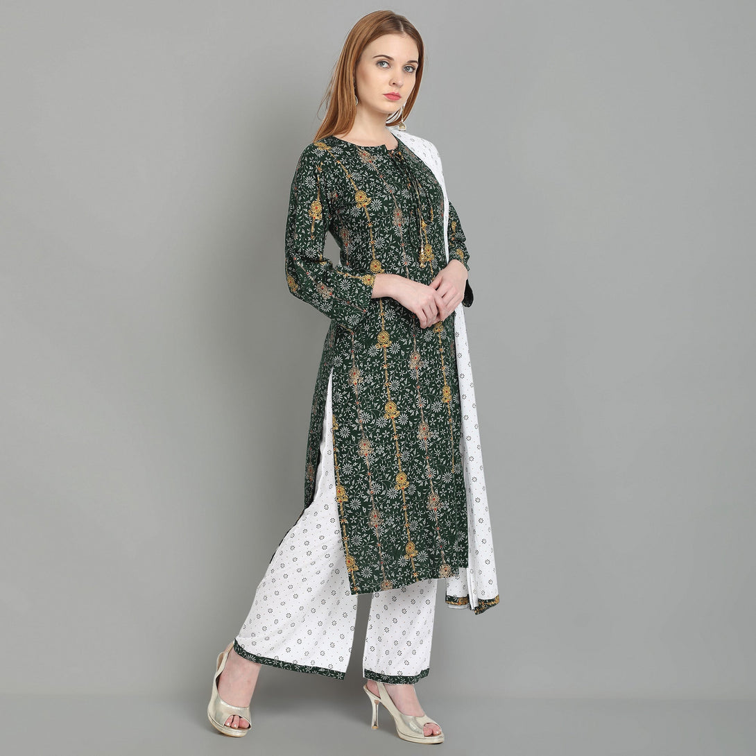 Women's Green Rayon Kurta And Sharara Set - Noz2Toz