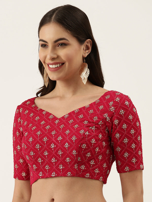 Women's Pink Zari Work Georgette Blouse - Panchhi