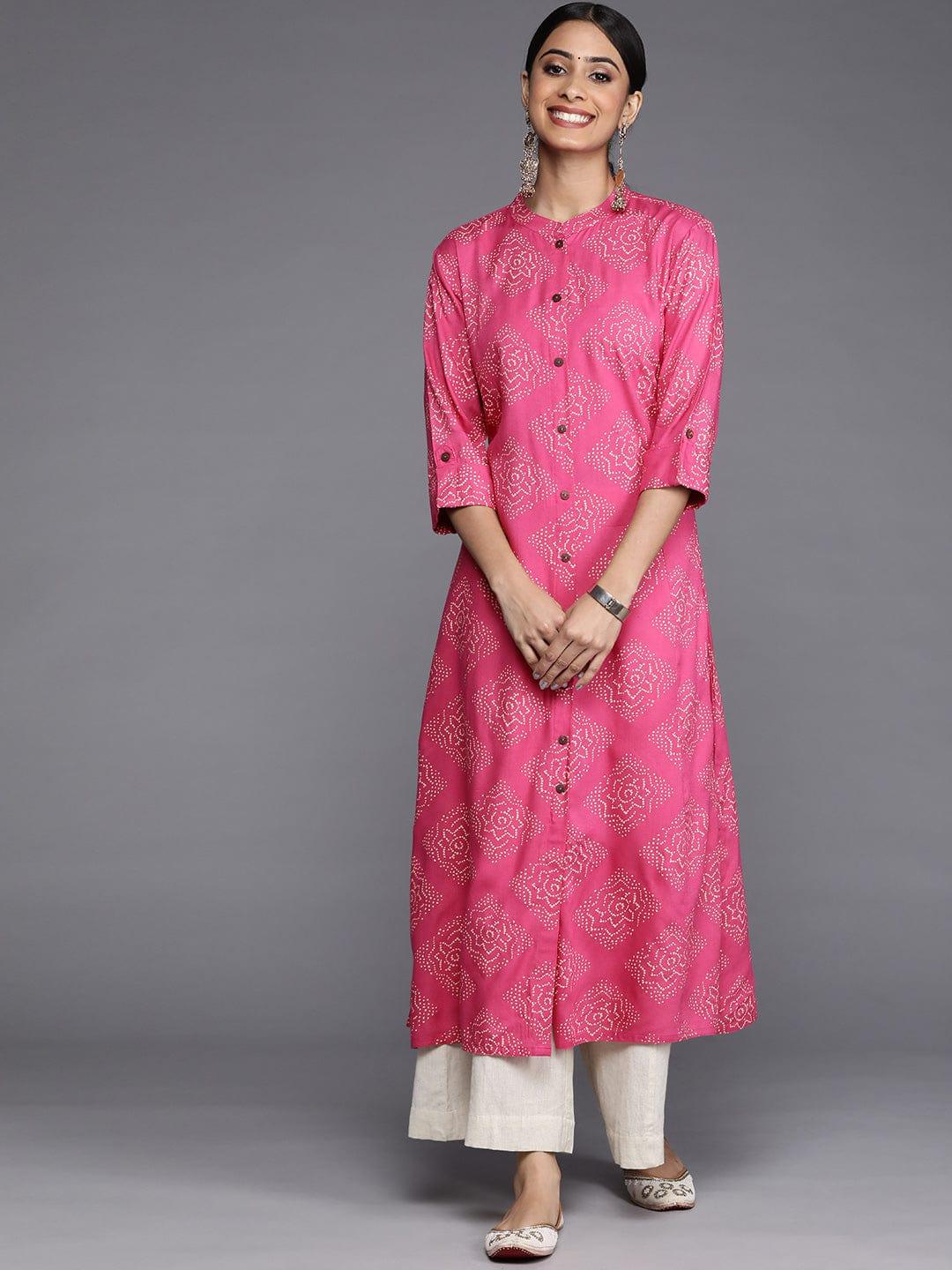 Varanga Women Pink Ethnic Motifs Printed Block Print Kurta - Indiakreations