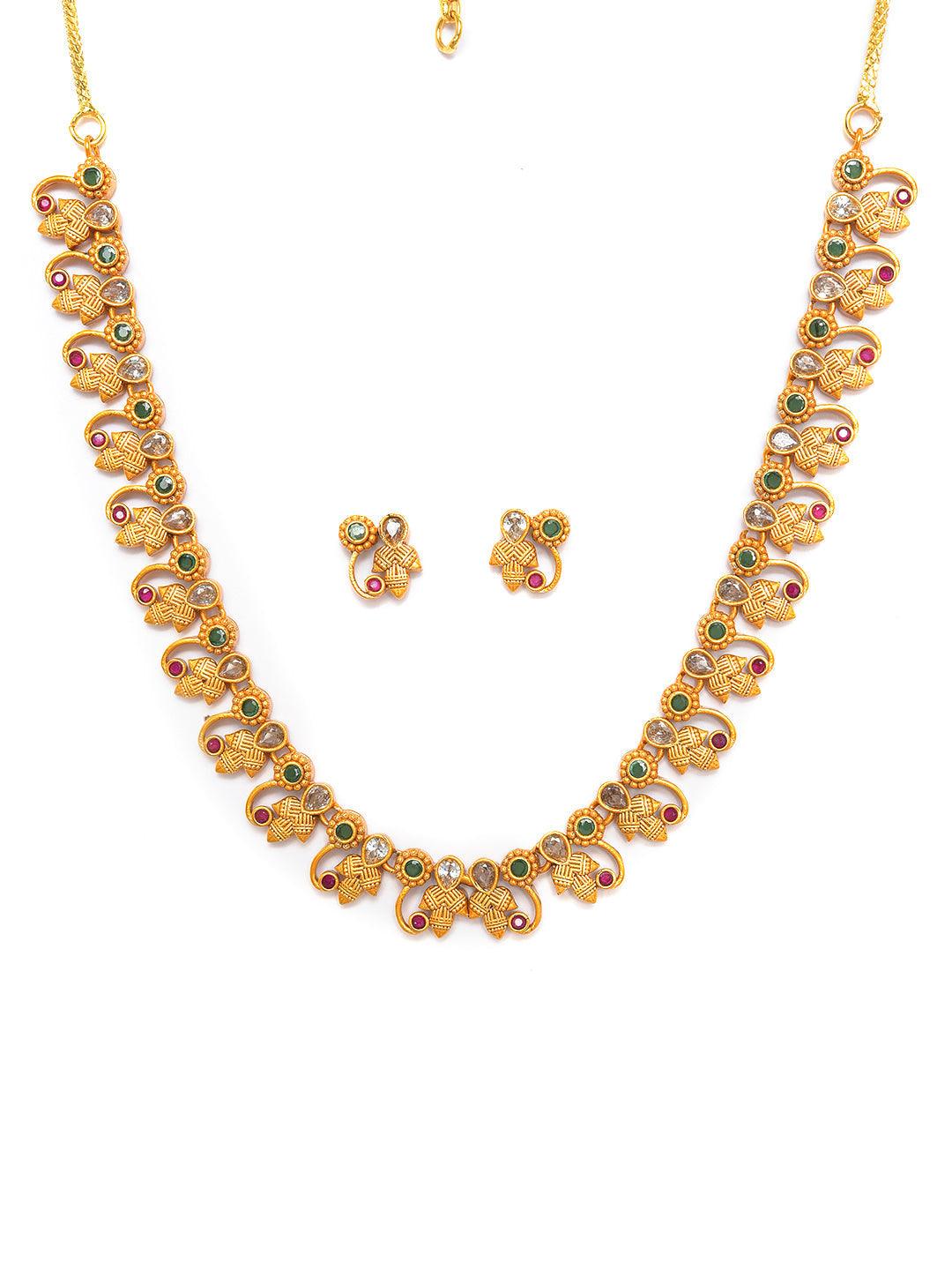 Women's Antique Gold-Plated American Diamond Studded Jewellery Set - Jazz And Sizzle - Indiakreations