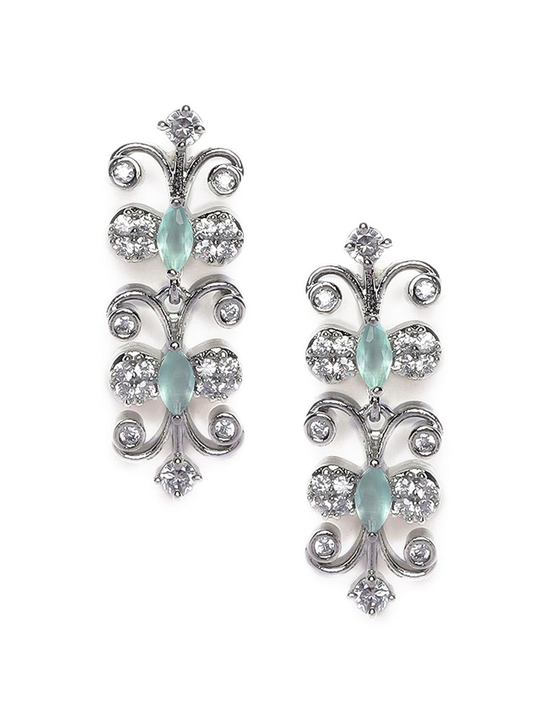 Women's Silver-Plated White & Sea Green AD-Studded Handcrafted Jewellery Set - Jazz and Sizzle - Indiakreations