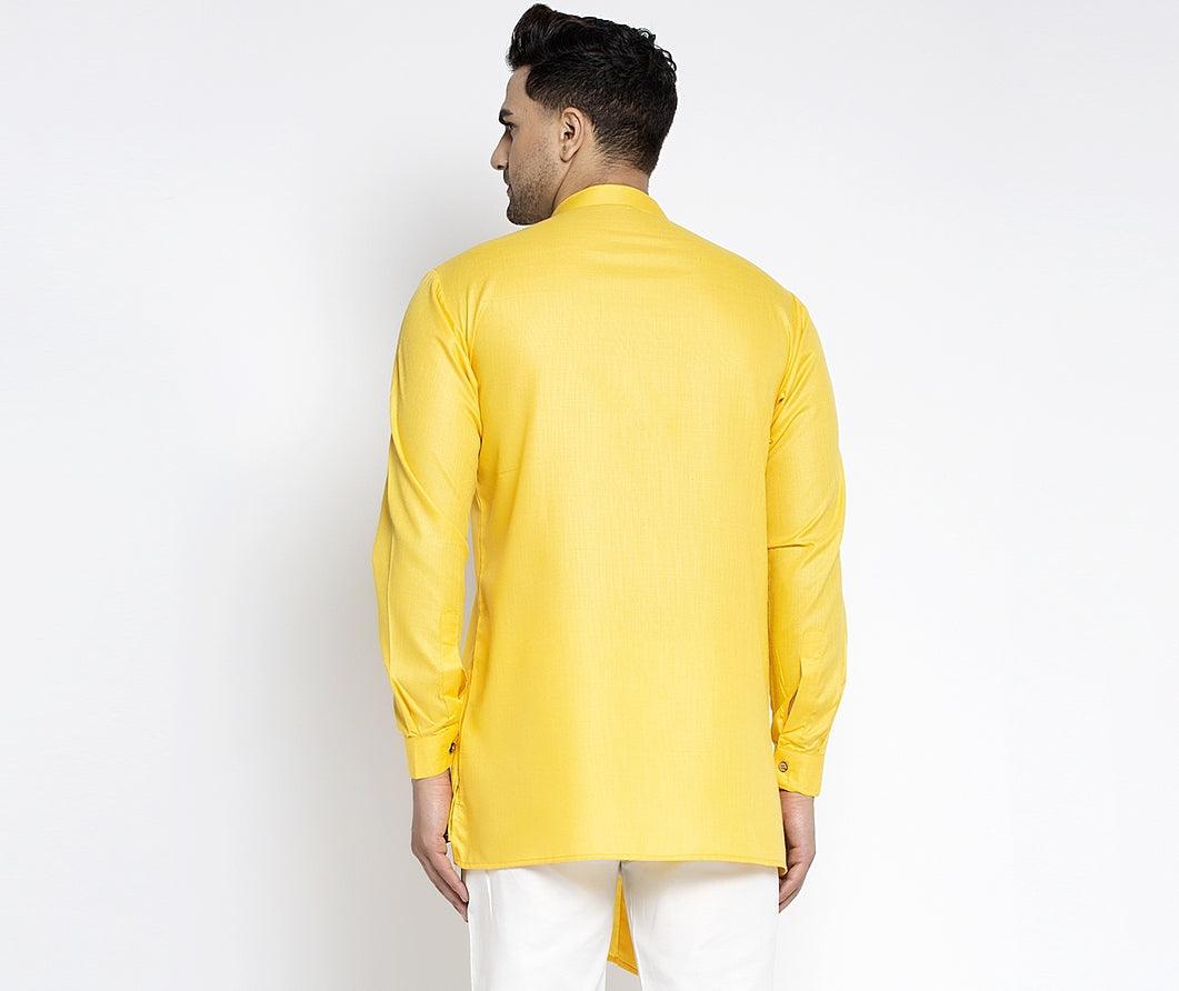 Men's Yellow Solid Short Kurta - Benstoke - Indiakreations