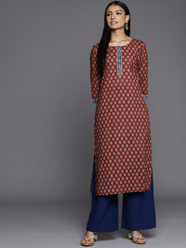 Varanga Women Maroon & Blue Ethnic Motifs Printed Gotta Patti Kurta - Indiakreations