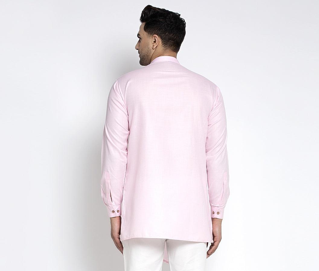 Men's Pink Solid Short Kurta - Benstoke - Indiakreations