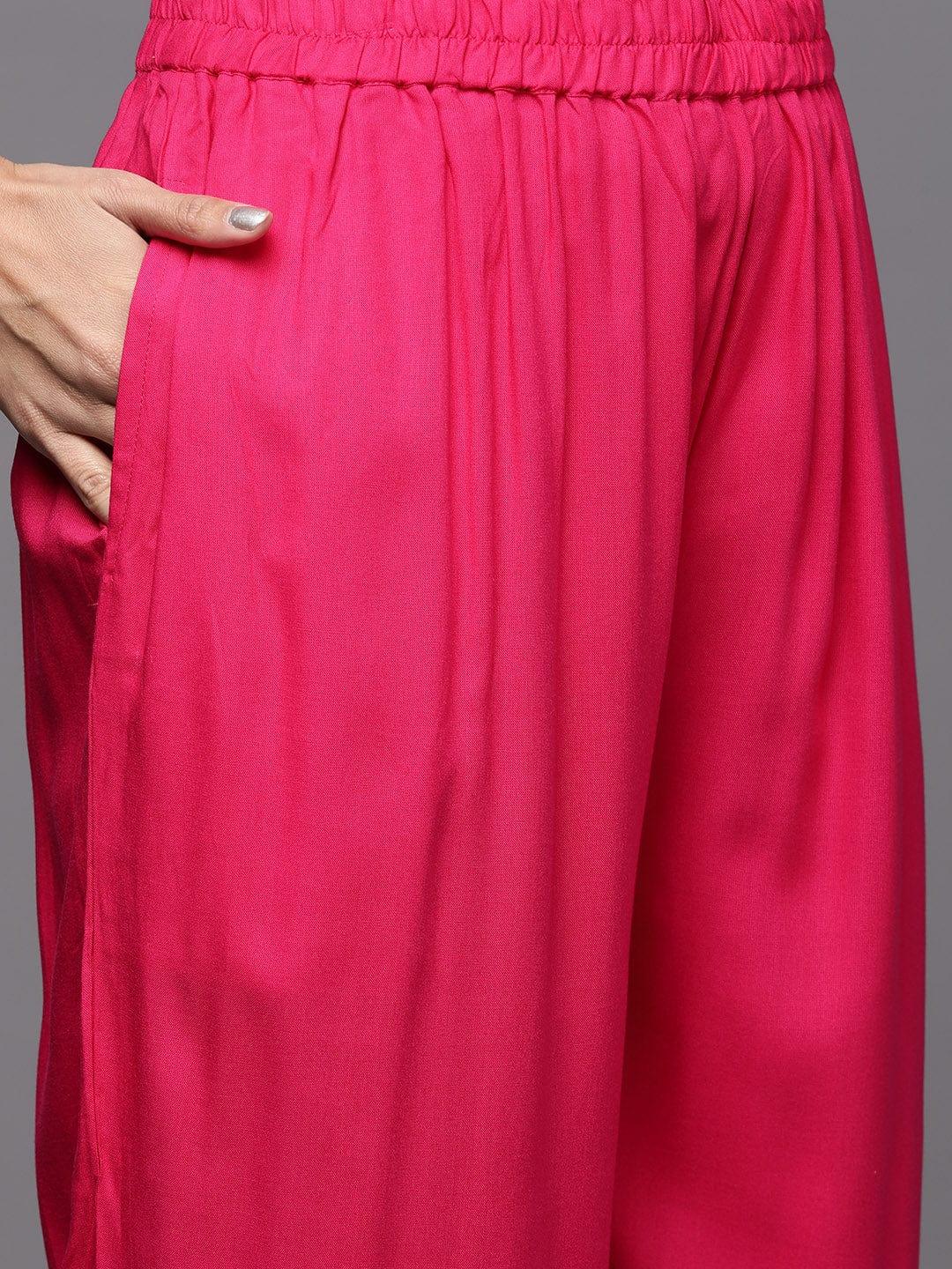 Varanga Women Pink Yoke Design Sequinned Pure Cotton Kurta with Trousers & With Dupatta - Indiakreations