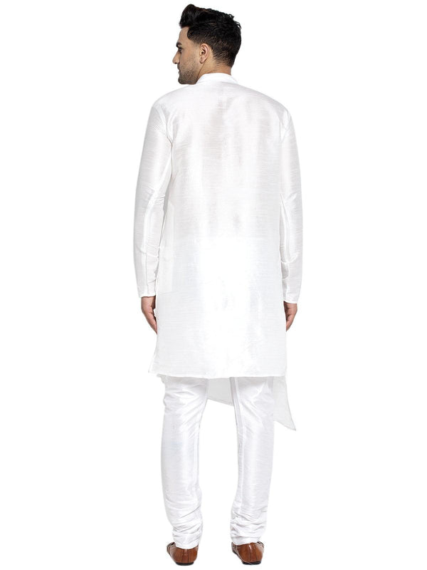 Men's White Solid Asymmetric Kurta With Churidaar Pyjama - Benstoke - Indiakreations