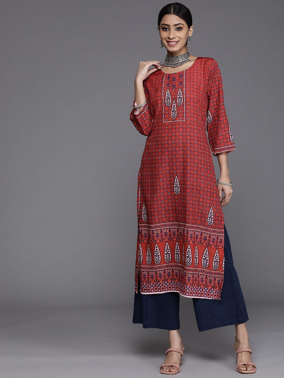 KSUT Women Red & Navy Blue Ethnic Motifs Printed Kurta - Indiakreations