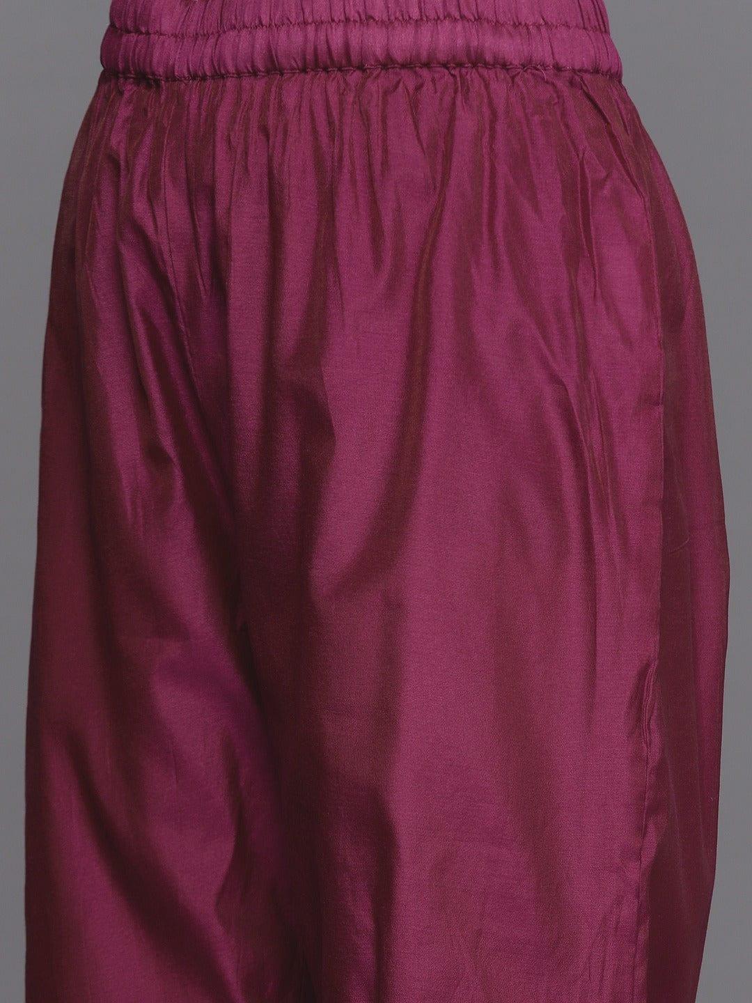 Varanga Women Burgundy & Silver Yoke Design Straight Kurta Trousers & Dupatta - Indiakreations