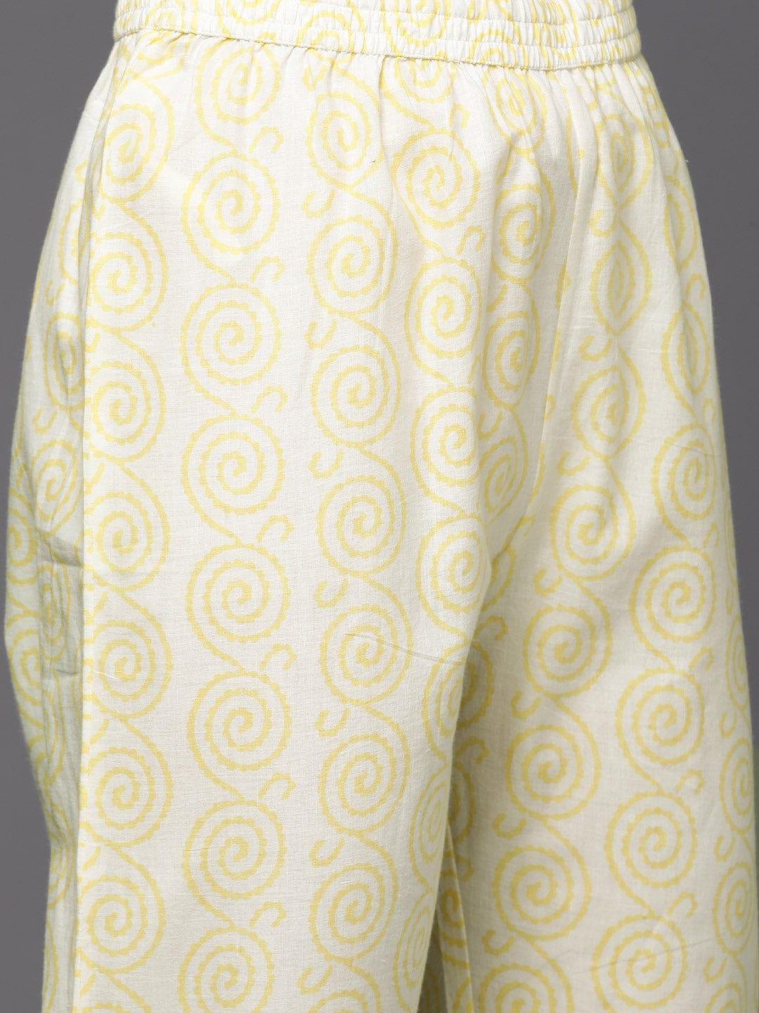 Sea Green & Mustard Yellow Printed Kurta with Trousers - Indiakreations