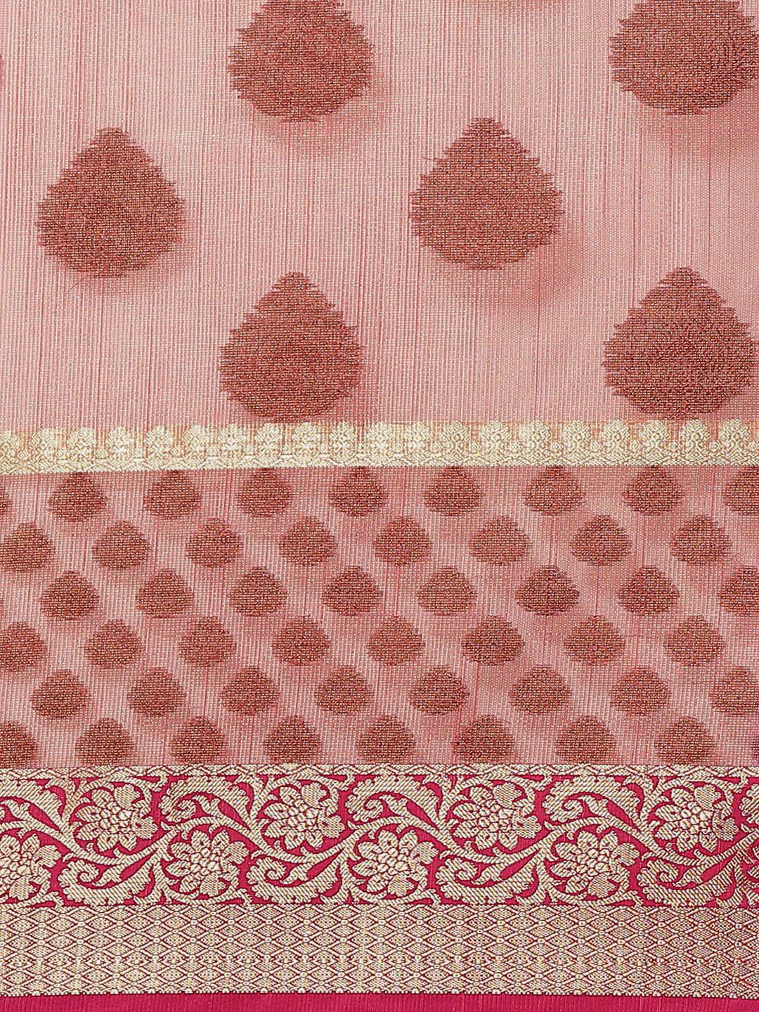 Women's Peach Cotton Silk Saree - Varanasi - Indiakreations