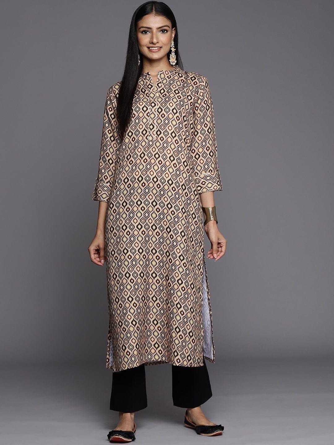 Varanga Women Beige & Yellow Ethnic Motifs Printed Quirky Kurta - Indiakreations