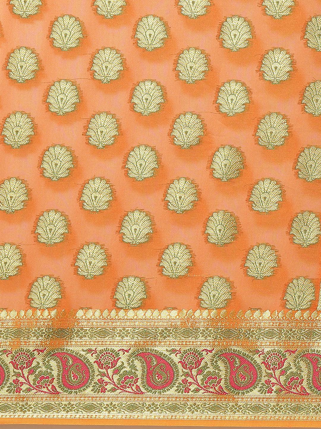 Women's Orange Semi Silk Cutwork Saree - Varanasi - Indiakreations