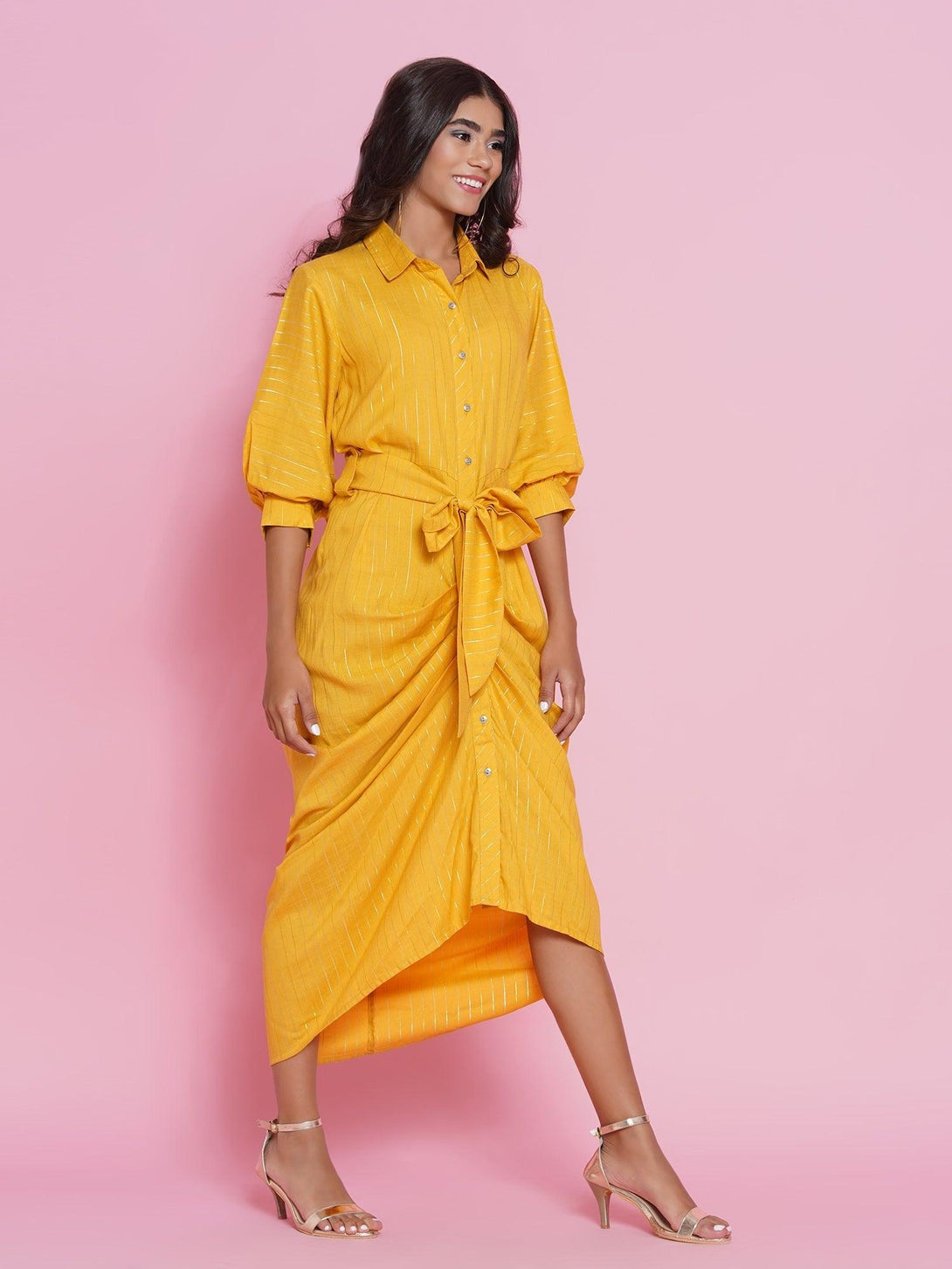 Women's Yellow Rayon Fusion Wear Dress - Women Republic - Indiakreations