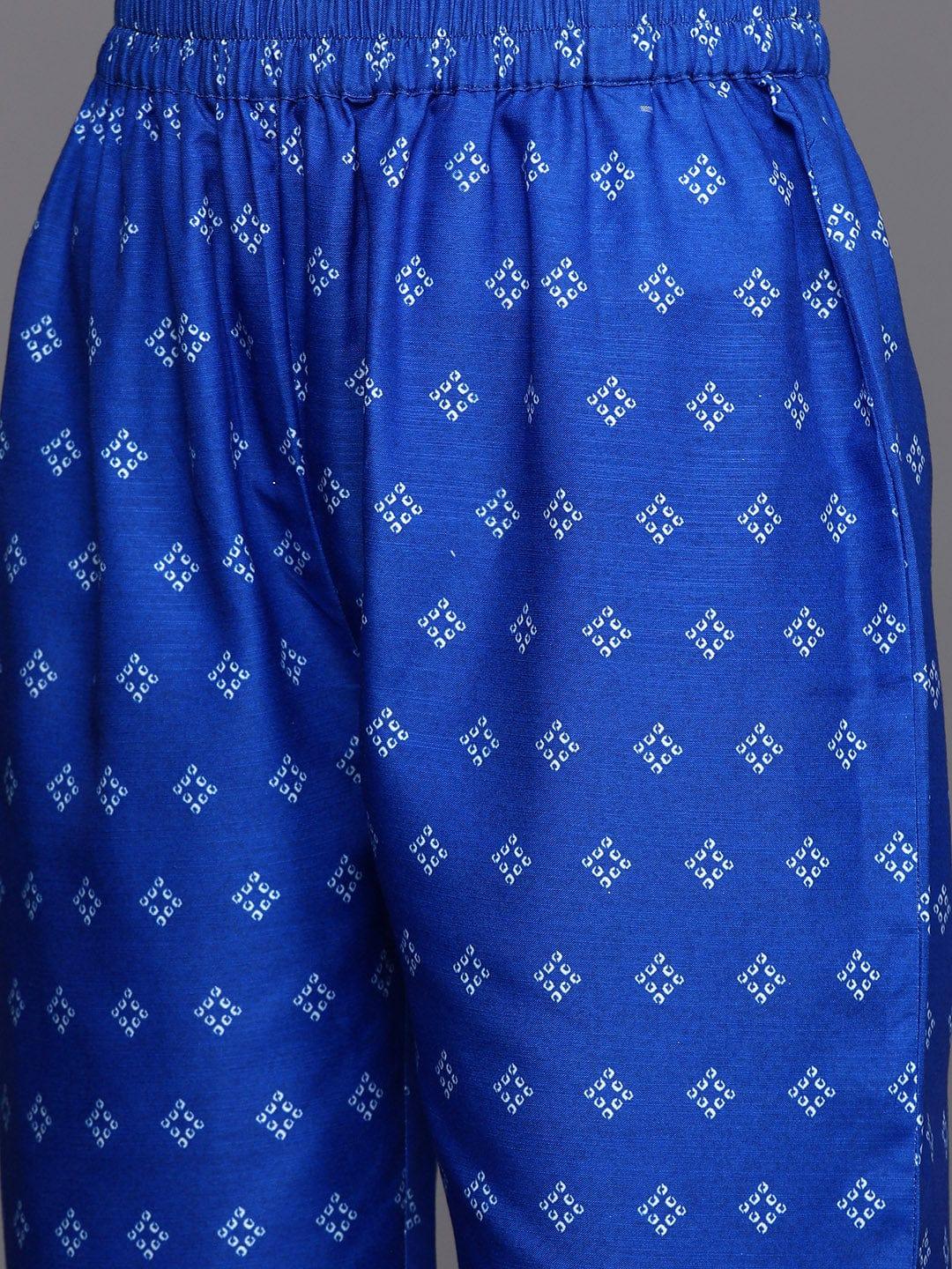 Varanga Women Blue Bandhani Printed Gotta Patti Kurta with Trousers & Dupatta - Indiakreations