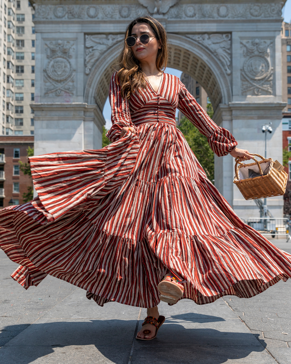 Amber Brown Handblock Cotton Dress | Rescue