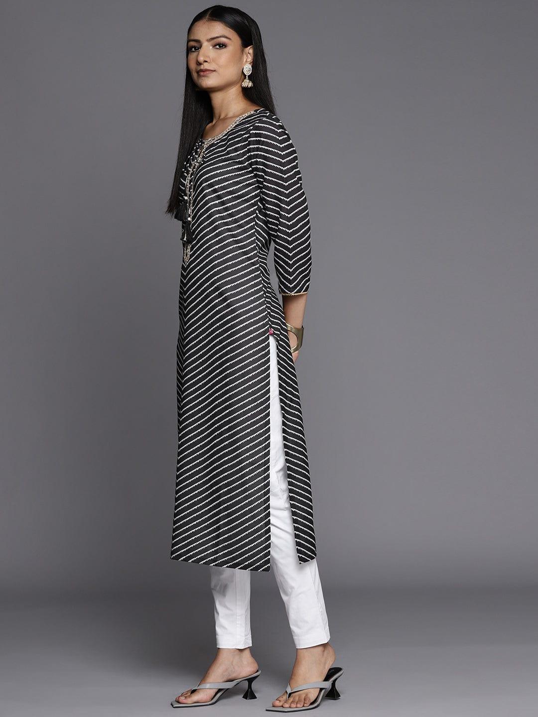 Varanga Women Black & White Striped Kurta - Indiakreations