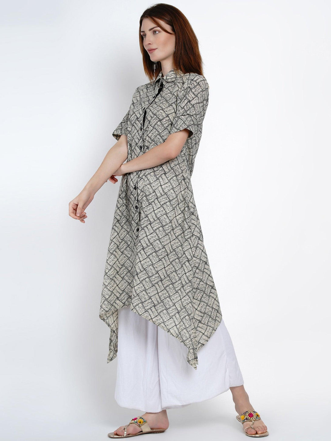 Women's Black&White Cotton Kurta Only - Women Republic - Indiakreations