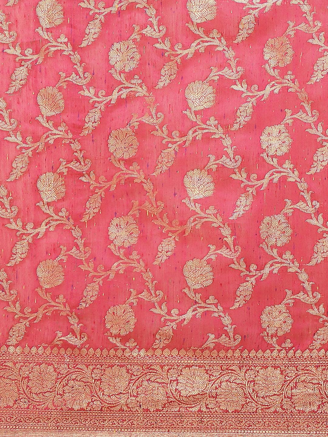 Women's Pink Cotton Silk Saree - Varanasi - Indiakreations