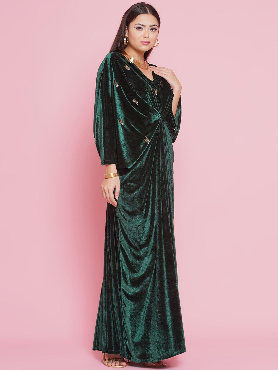 Women's Green Velvet Hand Embellished Gown - Women Republic - Indiakreations