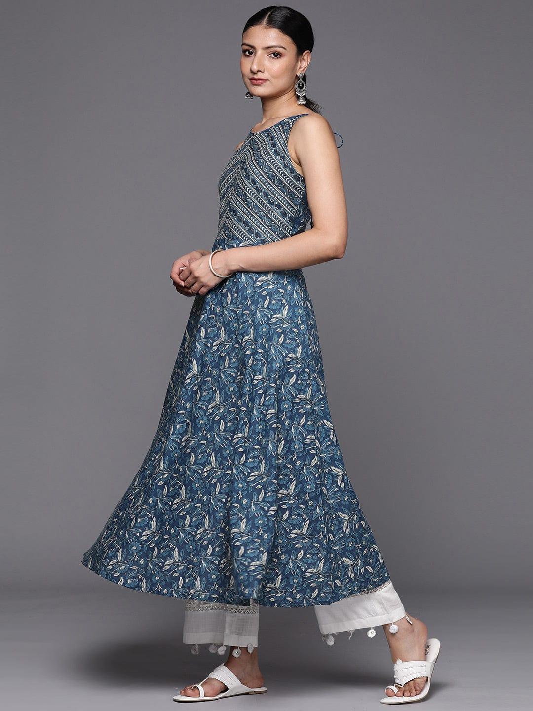 Varanga Women Floral Printed Indigo Anarkali Kurta - Indiakreations